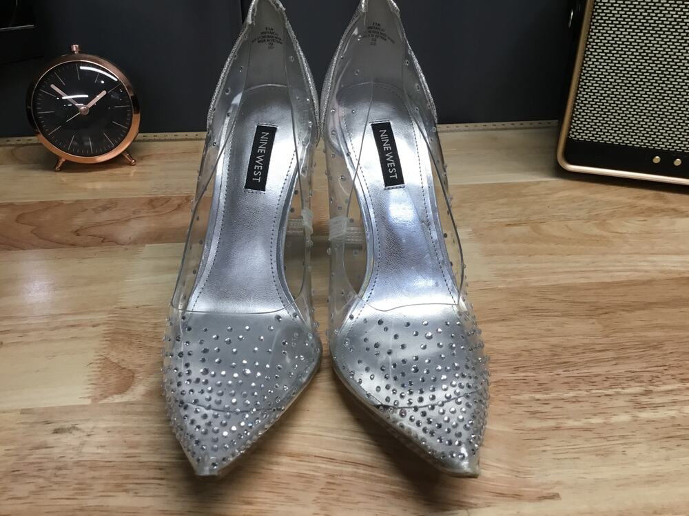 Nine West Franca Pump Women's US 8.5 Clear Rhinestone Pointed Toe Stiletto Heels